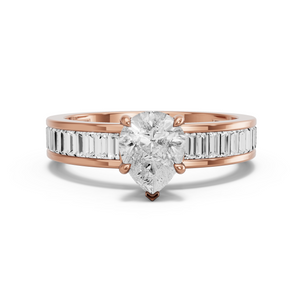 Image for Pear Hidden Halo Ring with Baguette Channel band in 10K Rose Gold