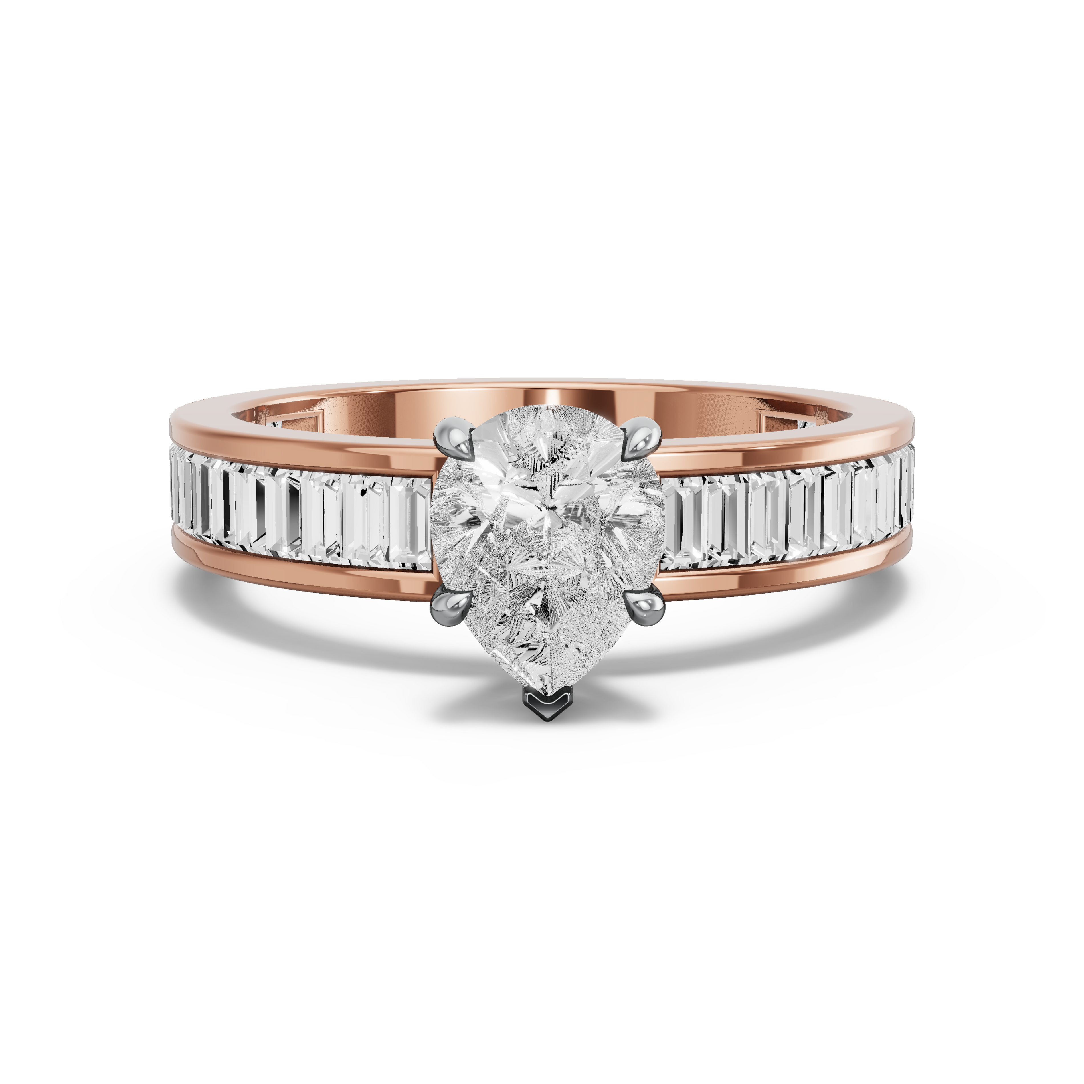 Image for Pear Hidden Halo Ring with Baguette Channel band