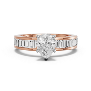 Image for Pear Hidden Halo Ring with Baguette Channel band in 10K Two Tone Rose Gold