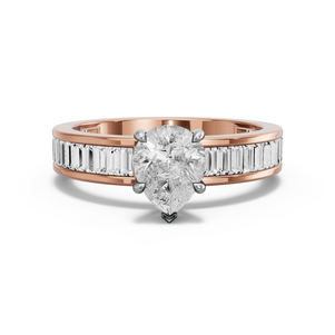 Image for Pear Hidden Halo Ring with Baguette Channel band