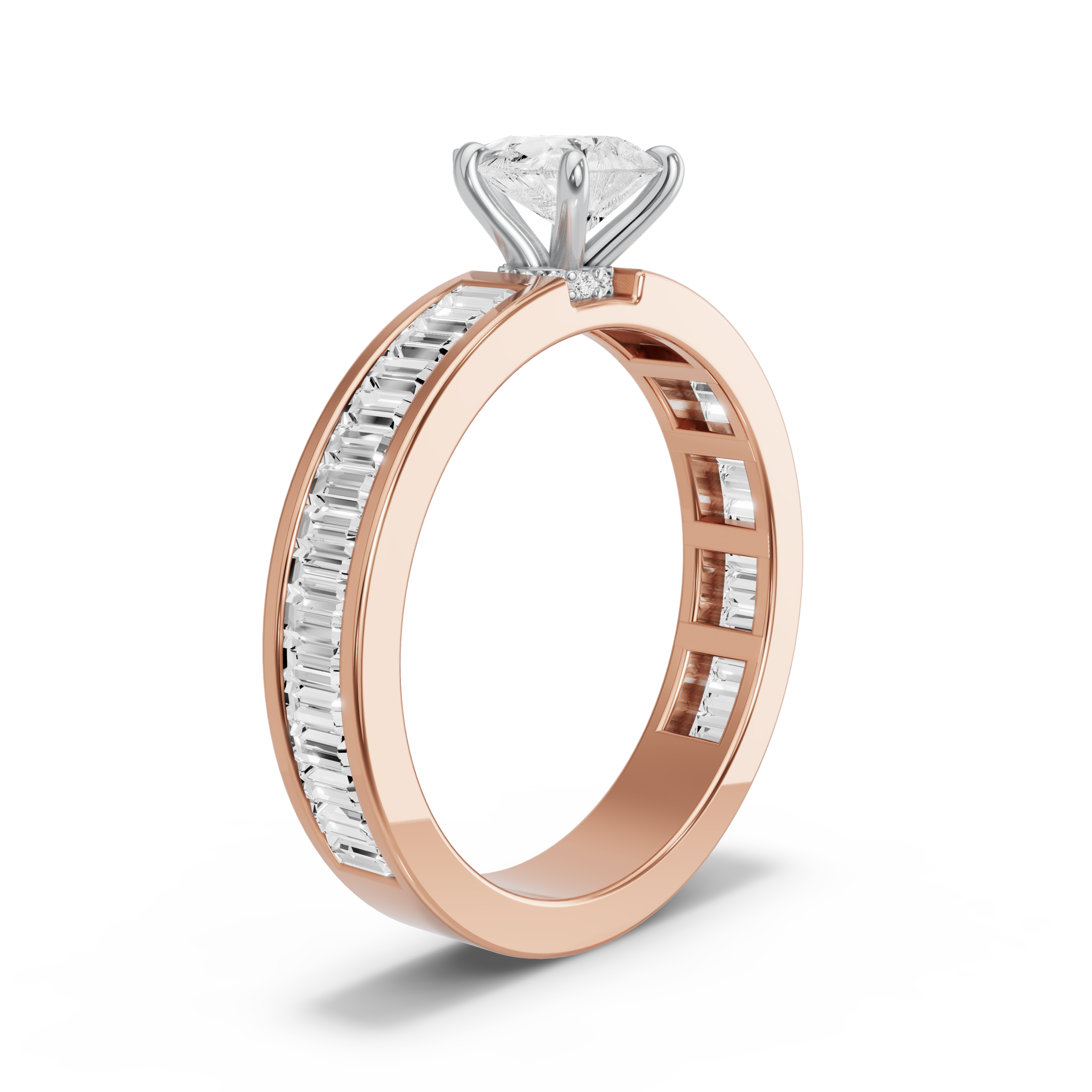 Image for Pear Hidden Halo Ring with Baguette Channel band
