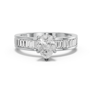 Image for Pear Hidden Halo Ring with Baguette Channel band