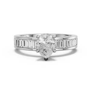 Image for Pear Hidden Halo Ring with Baguette Channel band in 10K White Gold