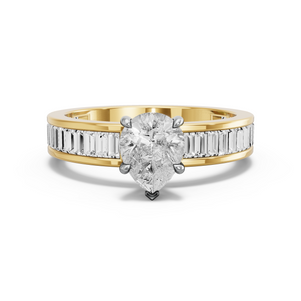 Image for Pear Hidden Halo Ring with Baguette Channel band
