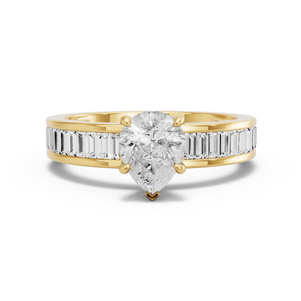 Image for Pear Hidden Halo Ring with Baguette Channel band in 10K Yellow Gold