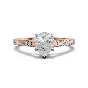 Image for Pear Hidden Halo Ring with Cathedral Pave band in 14K Two Tone Rose Gold