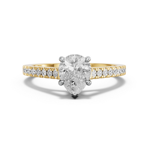 Image for Pear Hidden Halo Ring with Cathedral Pave band in 18K Two Tone Yellow Gold