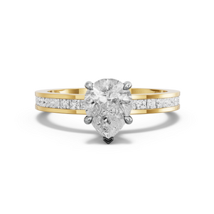 Image for Pear Hidden Halo Ring with Channel band in 14K Two Tone Yellow Gold