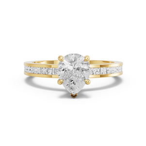 Image for Pear Hidden Halo Ring with Channel band in 14K Yellow Gold