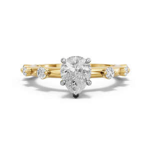 Image for Pear Hidden Halo Ring with Floating Station band in 18K Two Tone Yellow Gold