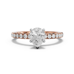 Image for Pear Hidden Halo Ring with French Pave band in 18K Two Tone Rose Gold