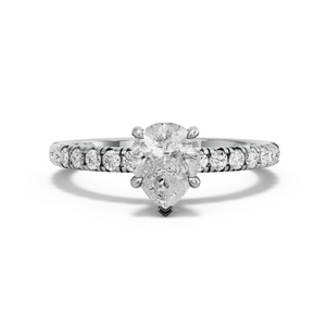 Image for Pear Hidden Halo Ring with French Pave band in 14K White Gold