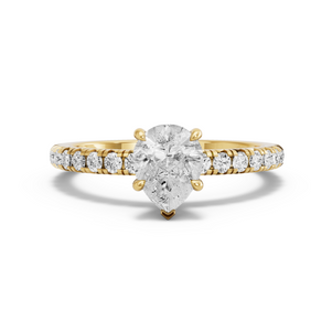 Image for Pear Hidden Halo Ring with French Pave band in 14K Yellow Gold