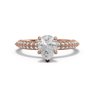 Image for Pear Hidden Halo Ring with Knife Edge Pave band in 14K Rose Gold