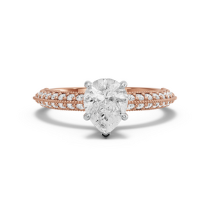 Image for Pear Hidden Halo Ring with Knife Edge Pave band in 14K Two Tone Rose Gold