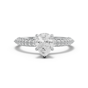 Image for Pear Hidden Halo Ring with Knife Edge Pave band in 18K White Gold