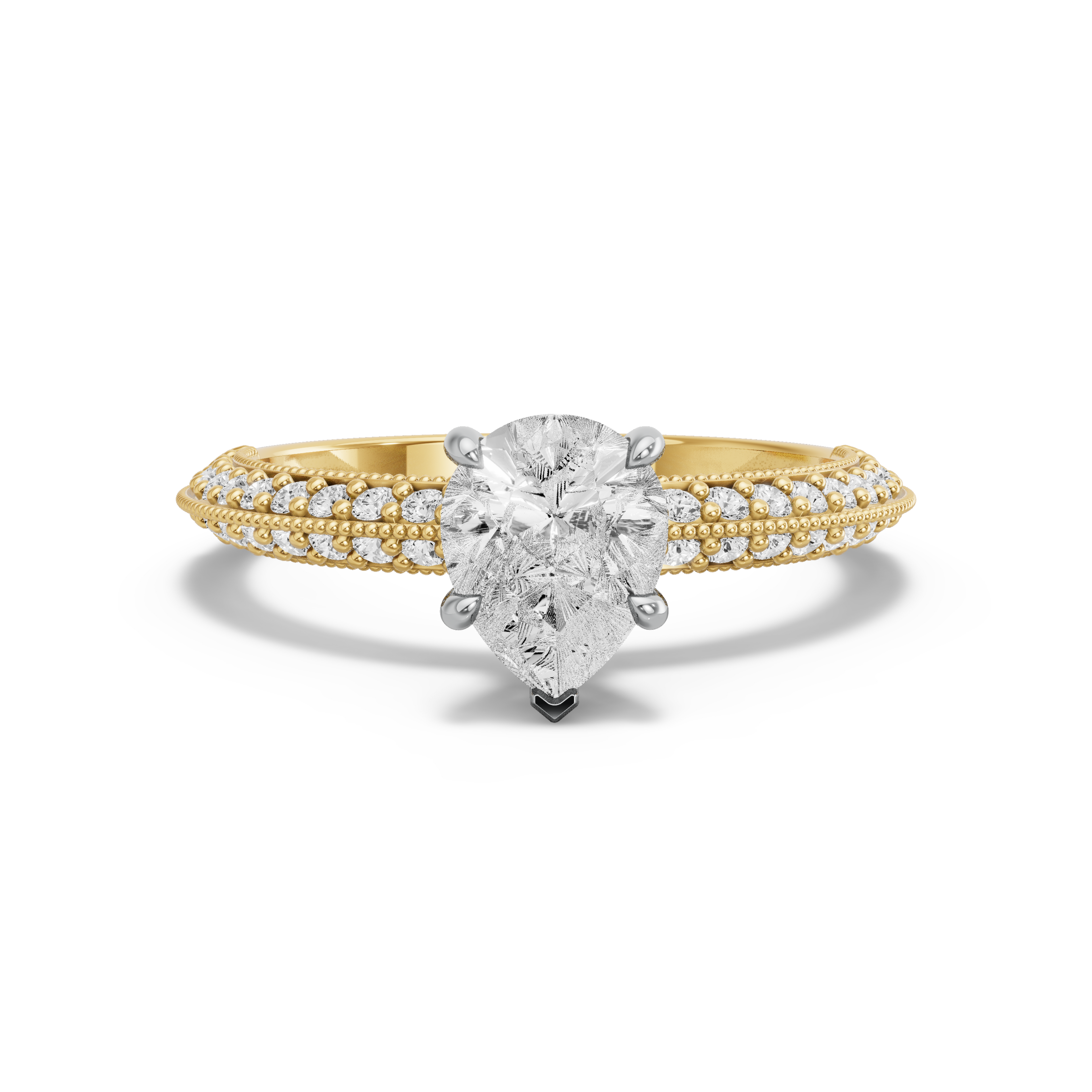 Image for Pear Hidden Halo Ring with Knife Edge Pave band
