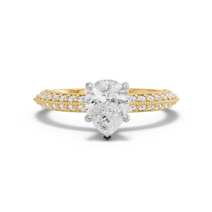 Image for Pear Hidden Halo Ring with Knife Edge Pave band in 10K Two Tone Yellow Gold