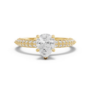 Image for Pear Hidden Halo Ring with Knife Edge Pave band in 18K Yellow Gold