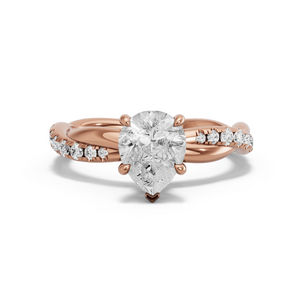 Image for Pear Hidden Halo Ring with Rope Pave band in 14K Rose Gold