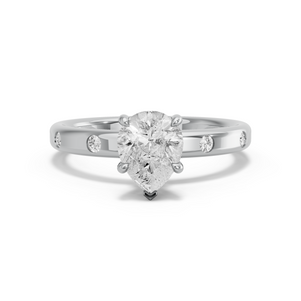 Image for Pear Hidden Halo Ring with Sleek Accent band