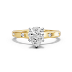 Image for Pear Hidden Halo Ring with Sleek Accent band in 18K Two Tone Yellow Gold