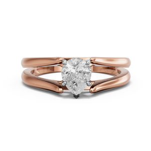 Image for Pear Hidden Halo Ring with Split Ring Solitaire band in 18K Two Tone Rose Gold