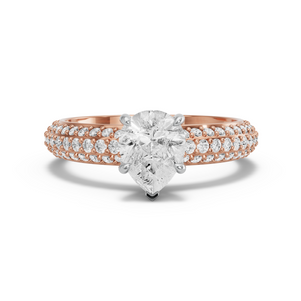 Image for Pear Hidden Halo Ring with Triple Row Pave band in 18K Two Tone Rose Gold