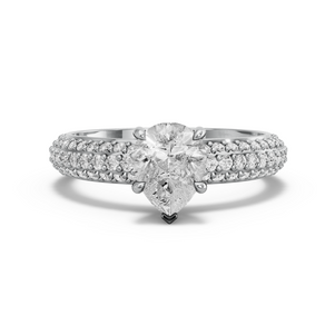 Image for Pear Hidden Halo Ring with Triple Row Pave band in 14K White Gold