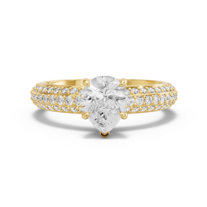Image for Pear Hidden Halo Ring with Triple Row Pave band in 14K Yellow Gold