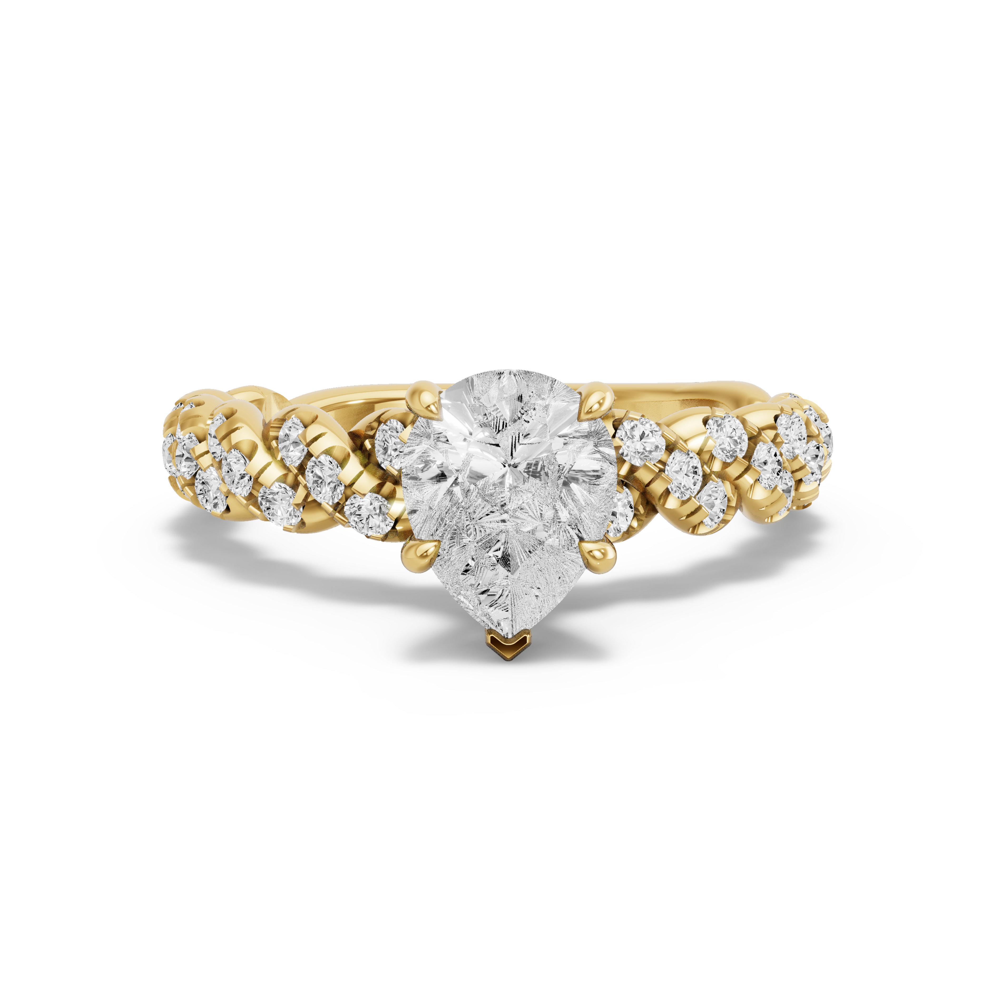 Image for Pear Hidden Halo Ring with Twist Pave band