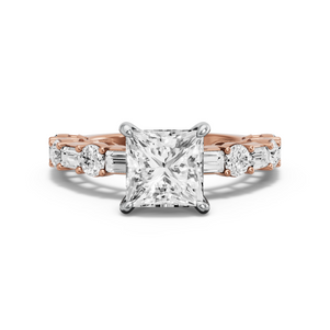 Image for Princess Hidden Halo Ring with Alternating Baguette band