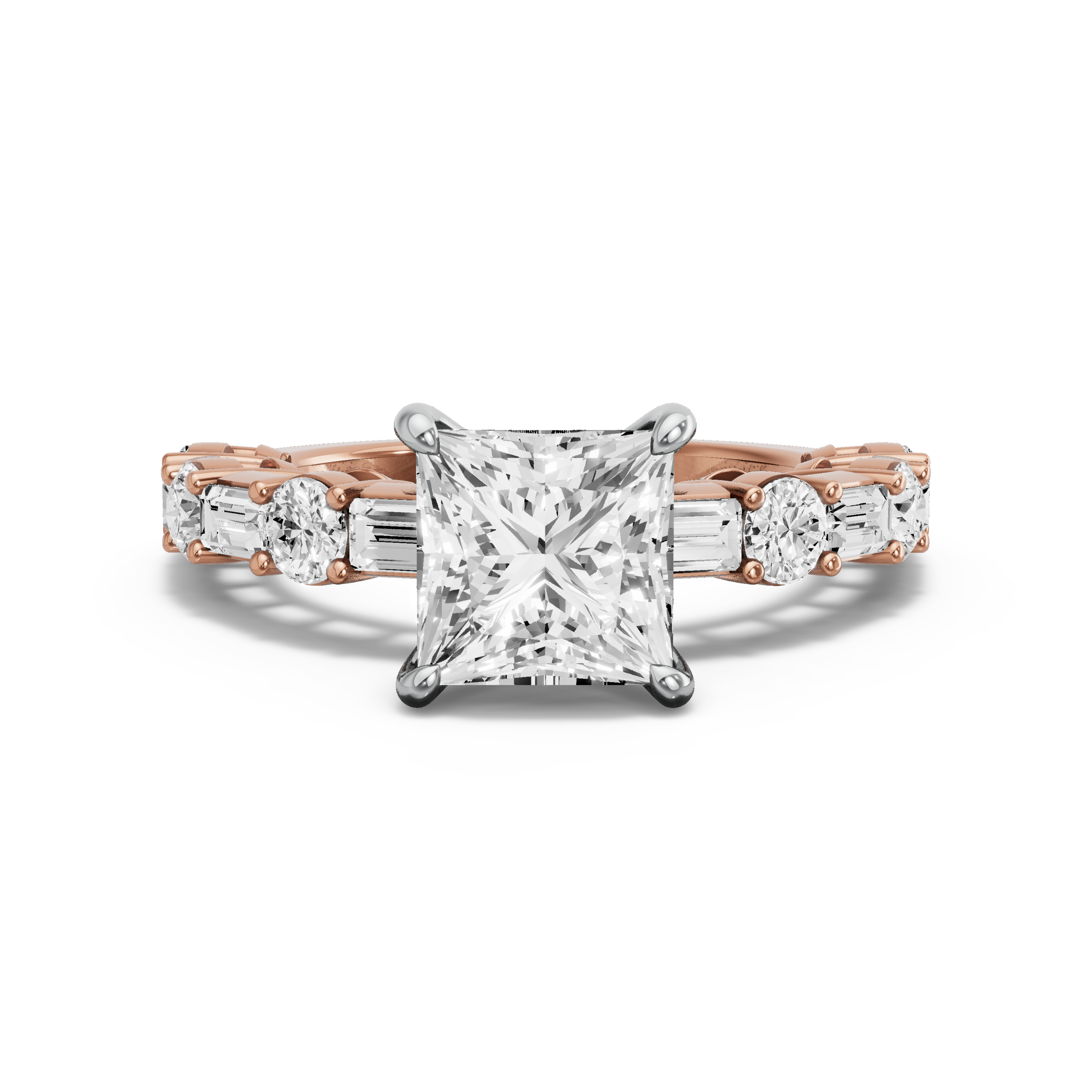 Image for Princess Hidden Halo Ring with Alternating Baguette band in 18K Two Tone Yellow Gold