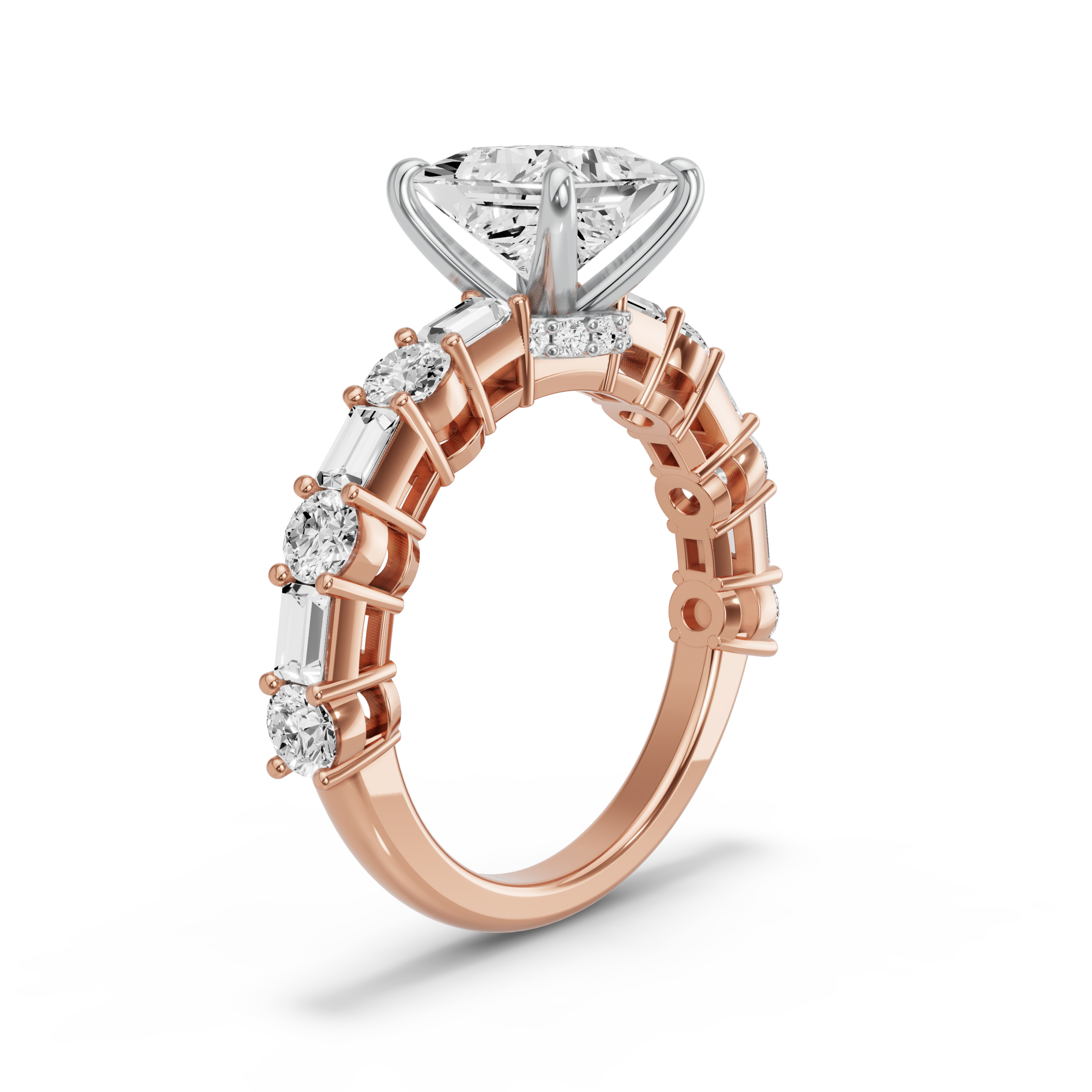 Image for Princess Hidden Halo Ring with Alternating Baguette band in 10K Two Tone Yellow Gold