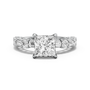 Image for Princess Hidden Halo Ring with Alternating Baguette band in 14K Two Tone Rose Gold