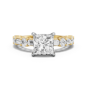 Image for Princess Hidden Halo Ring with Alternating Baguette band