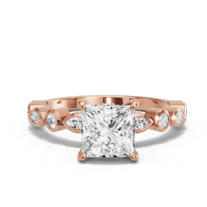 Image for Princess Hidden Halo Ring with Alternating Marquise band