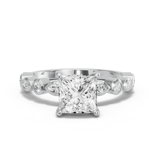 Image for Princess Hidden Halo Ring with Alternating Marquise band