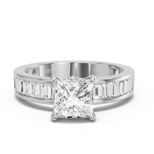 Image for Princess Hidden Halo Ring with Baguette Channel band