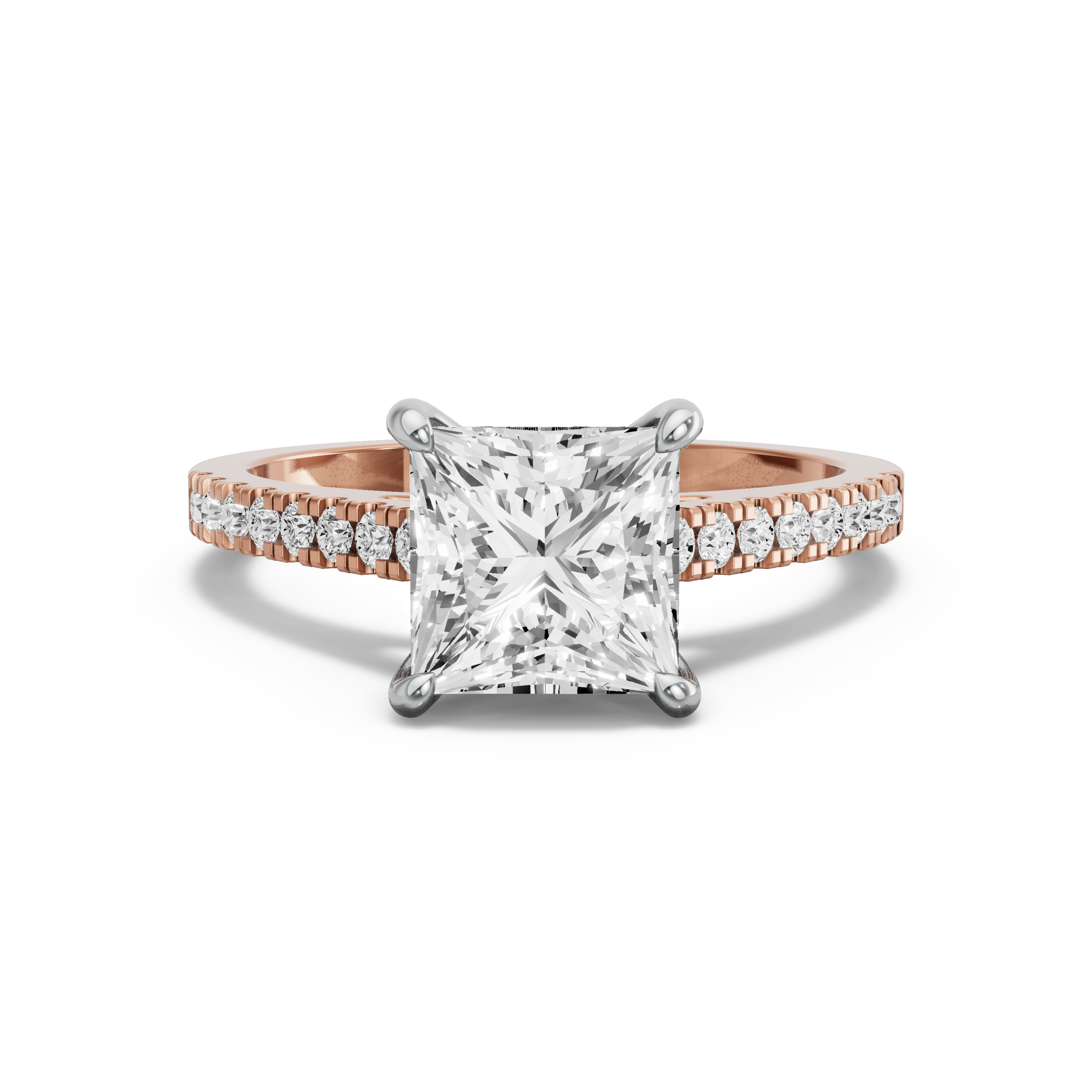 Image for Princess Hidden Halo Ring with Cathedral Pave band in 14K Two Tone Yellow Gold