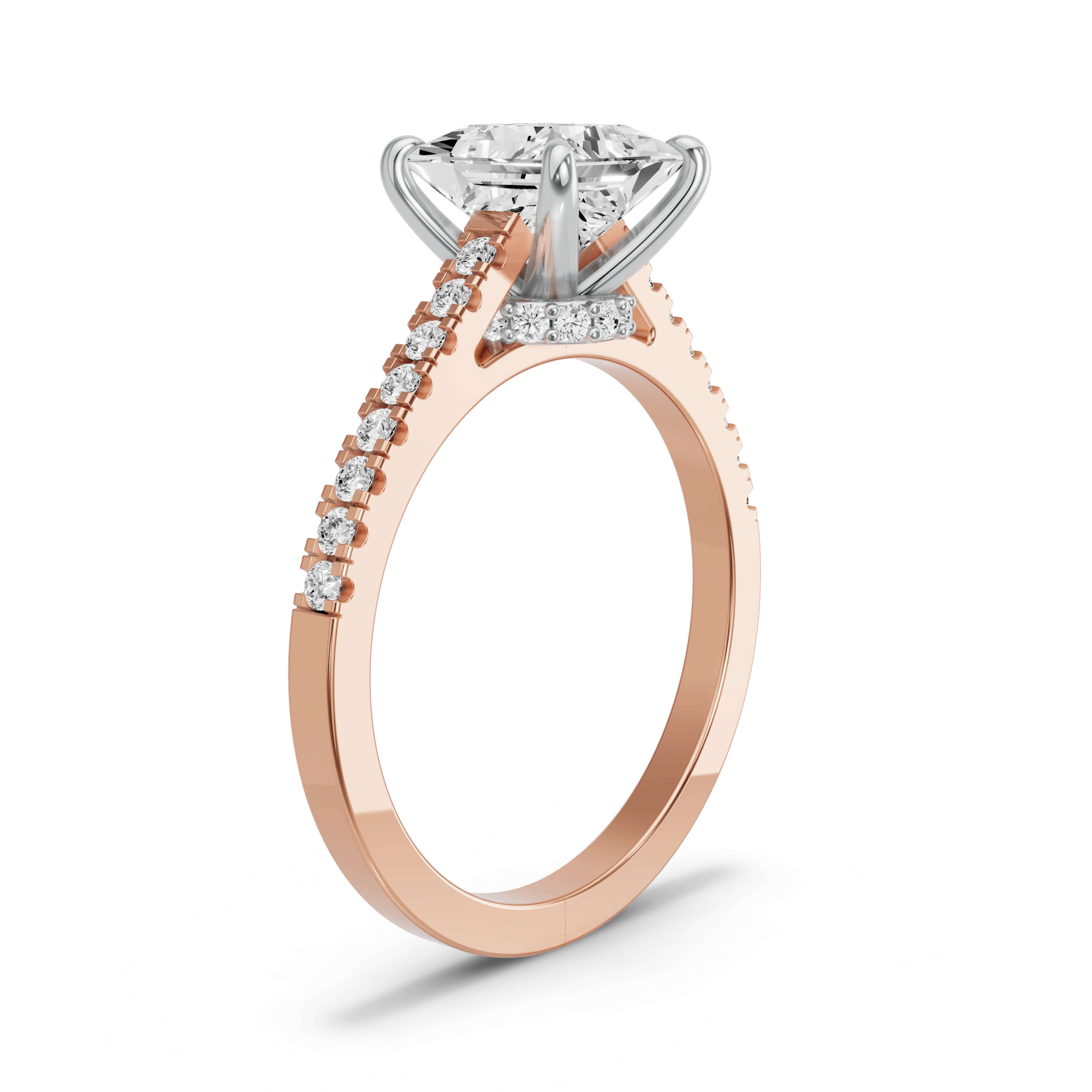 Image for Princess Hidden Halo Ring with Cathedral Pave band in 10K Two Tone Yellow Gold