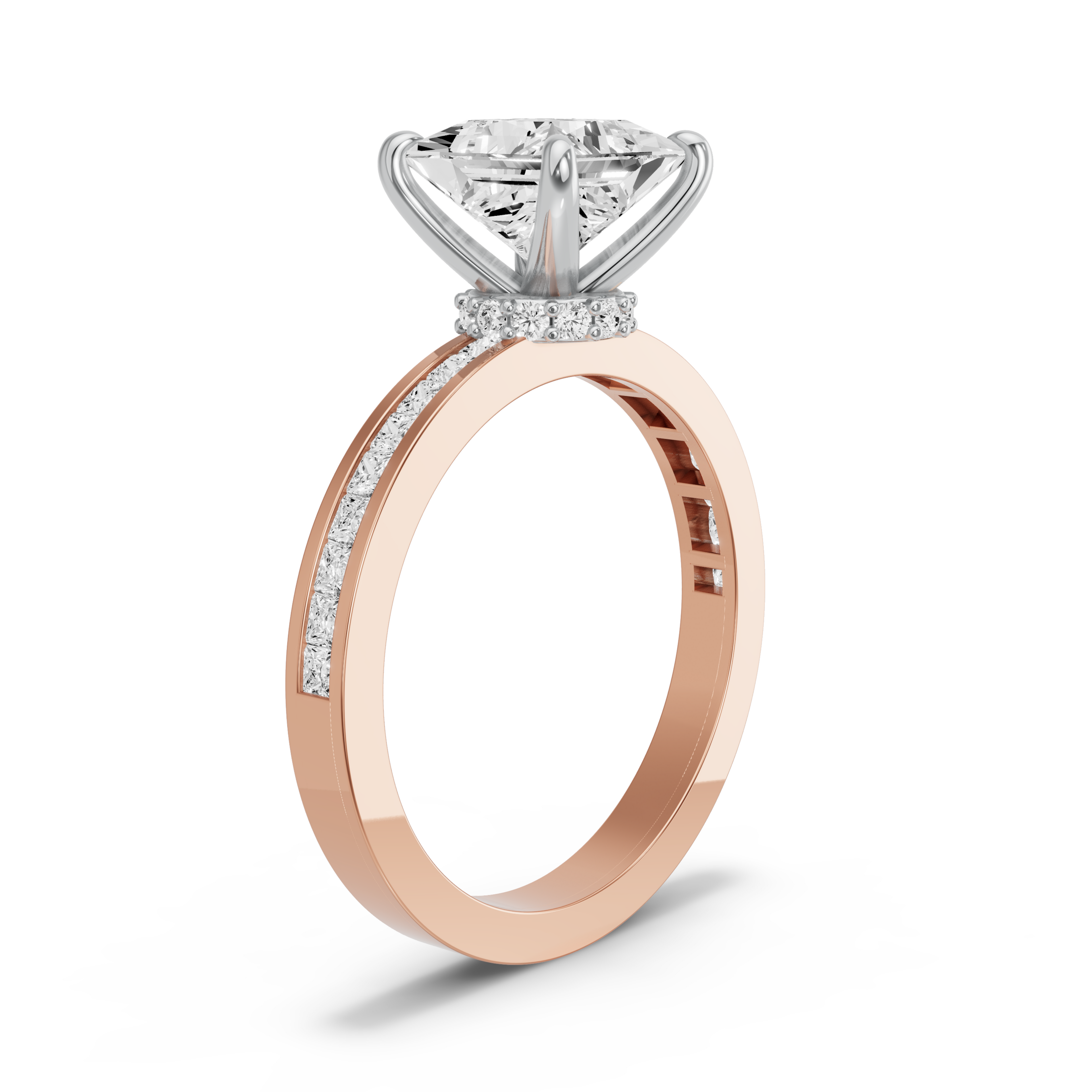 Image for Princess Hidden Halo Ring with Channel band in 18K Two Tone Yellow Gold