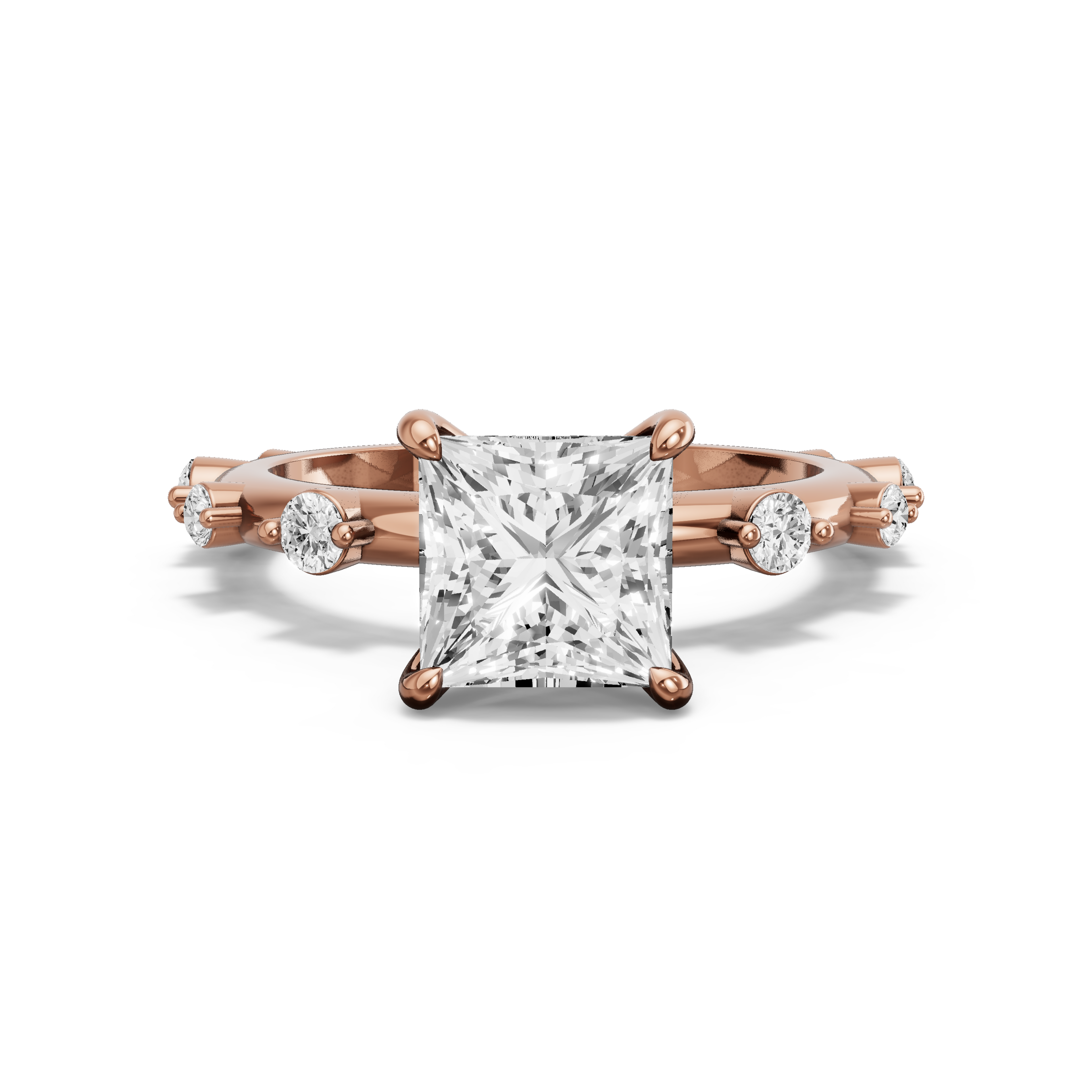 Image for Princess Hidden Halo Ring with Floating Station band in 18K Yellow Gold