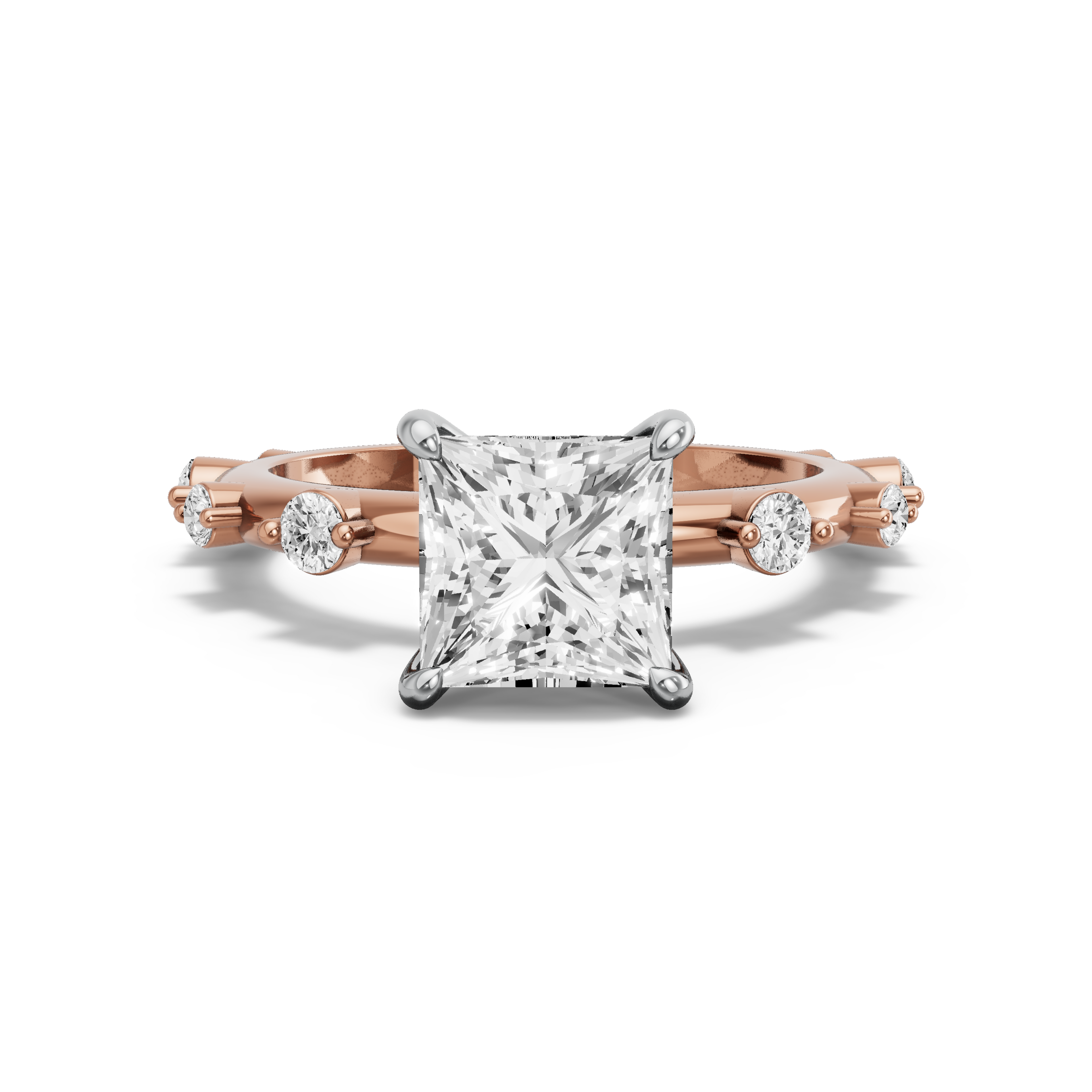 Image for Princess Hidden Halo Ring with Floating Station band in 14K Two Tone Yellow Gold