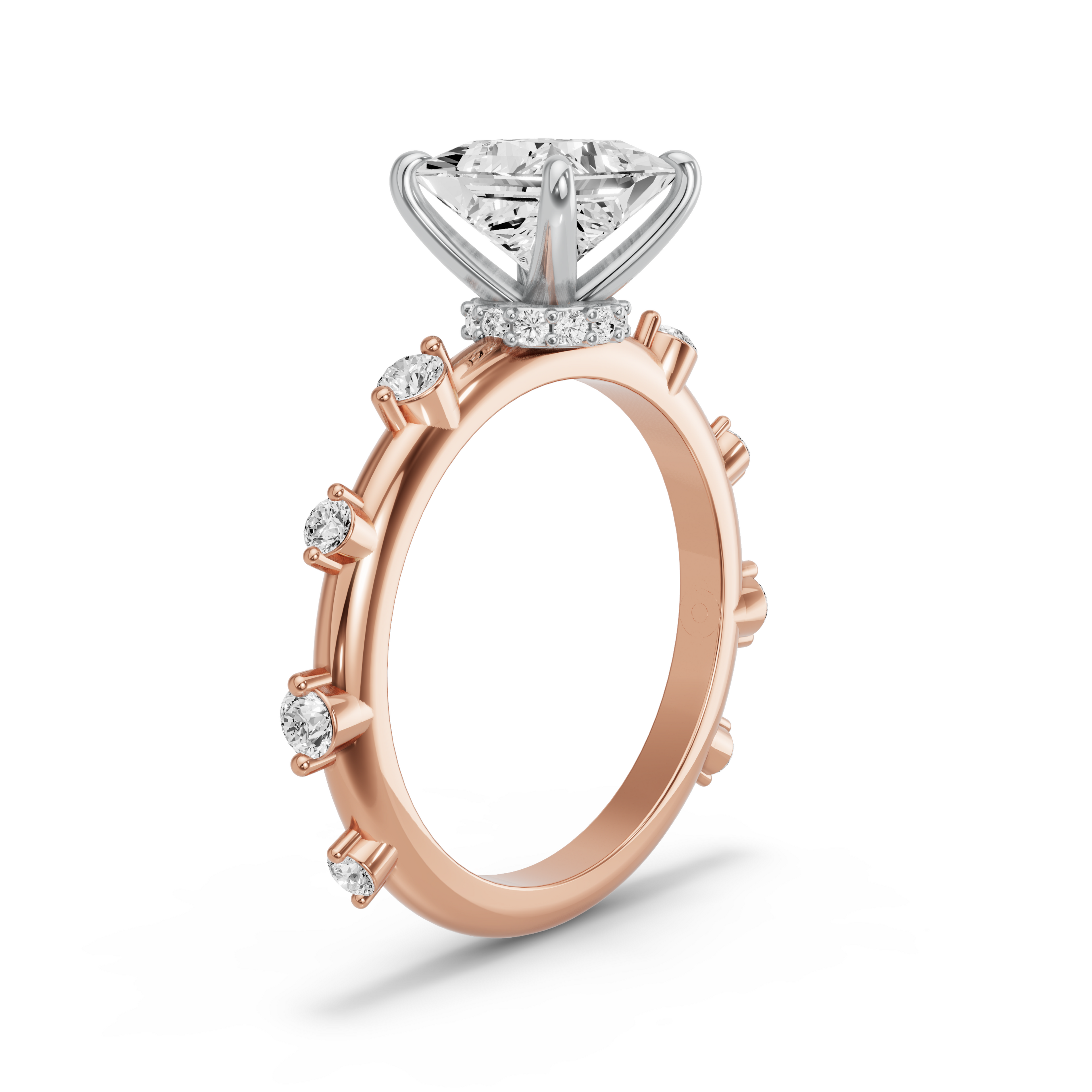 Image for Princess Hidden Halo Ring with Floating Station band in 14K Two Tone Yellow Gold