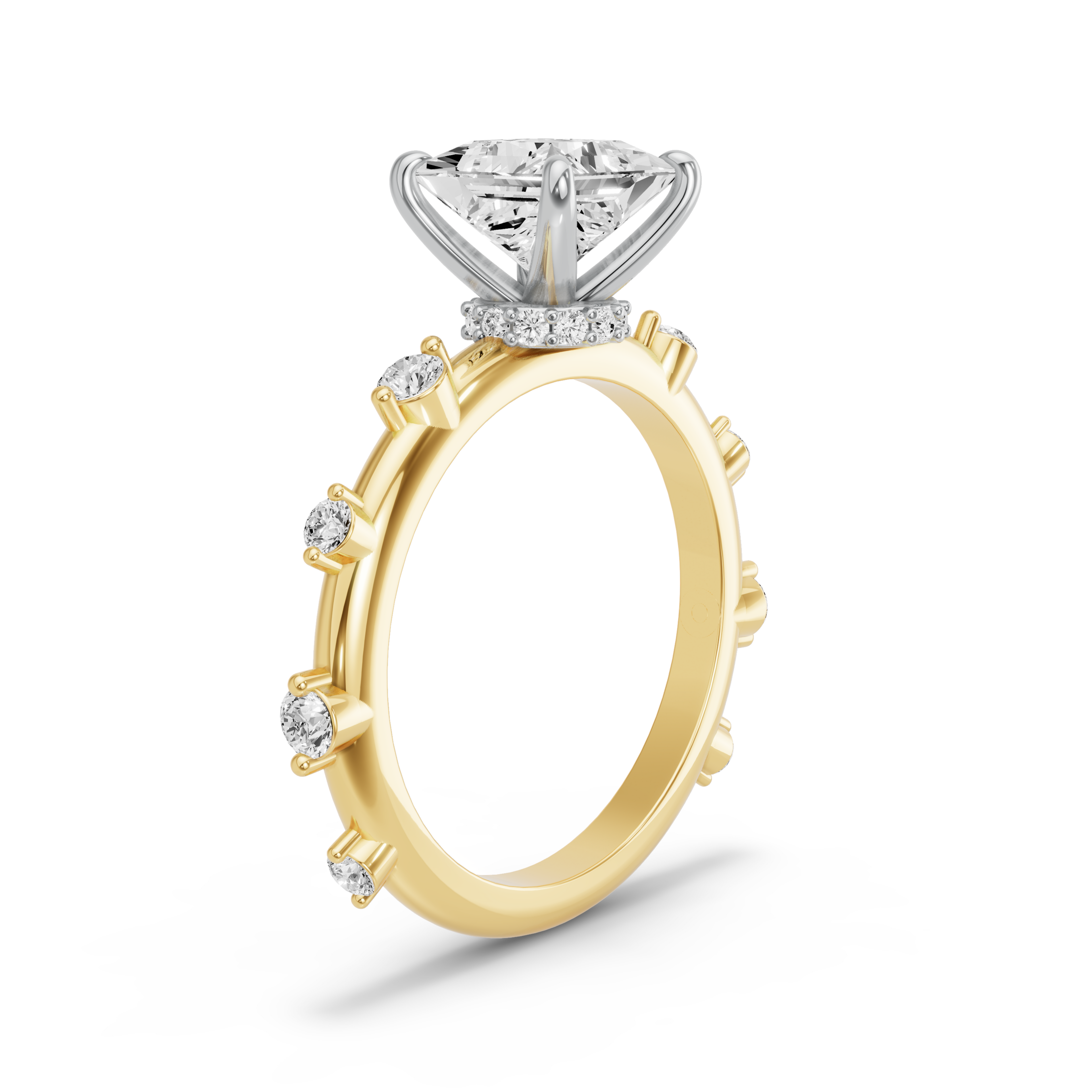 Image for Princess Hidden Halo Ring with Floating Station band in 14K Rose Gold