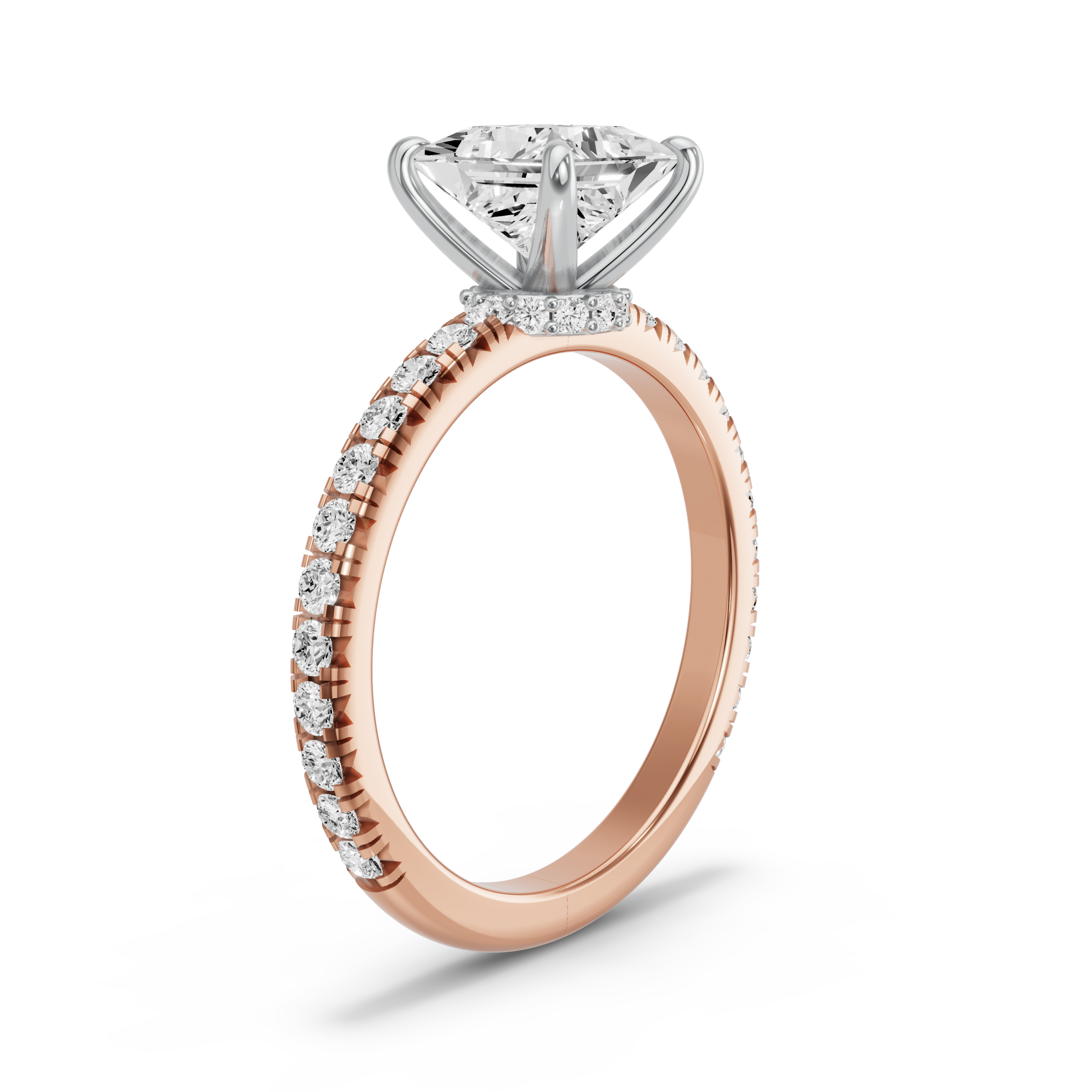 Image for Princess Hidden Halo Ring with French Pave band in 14K Two Tone Yellow Gold