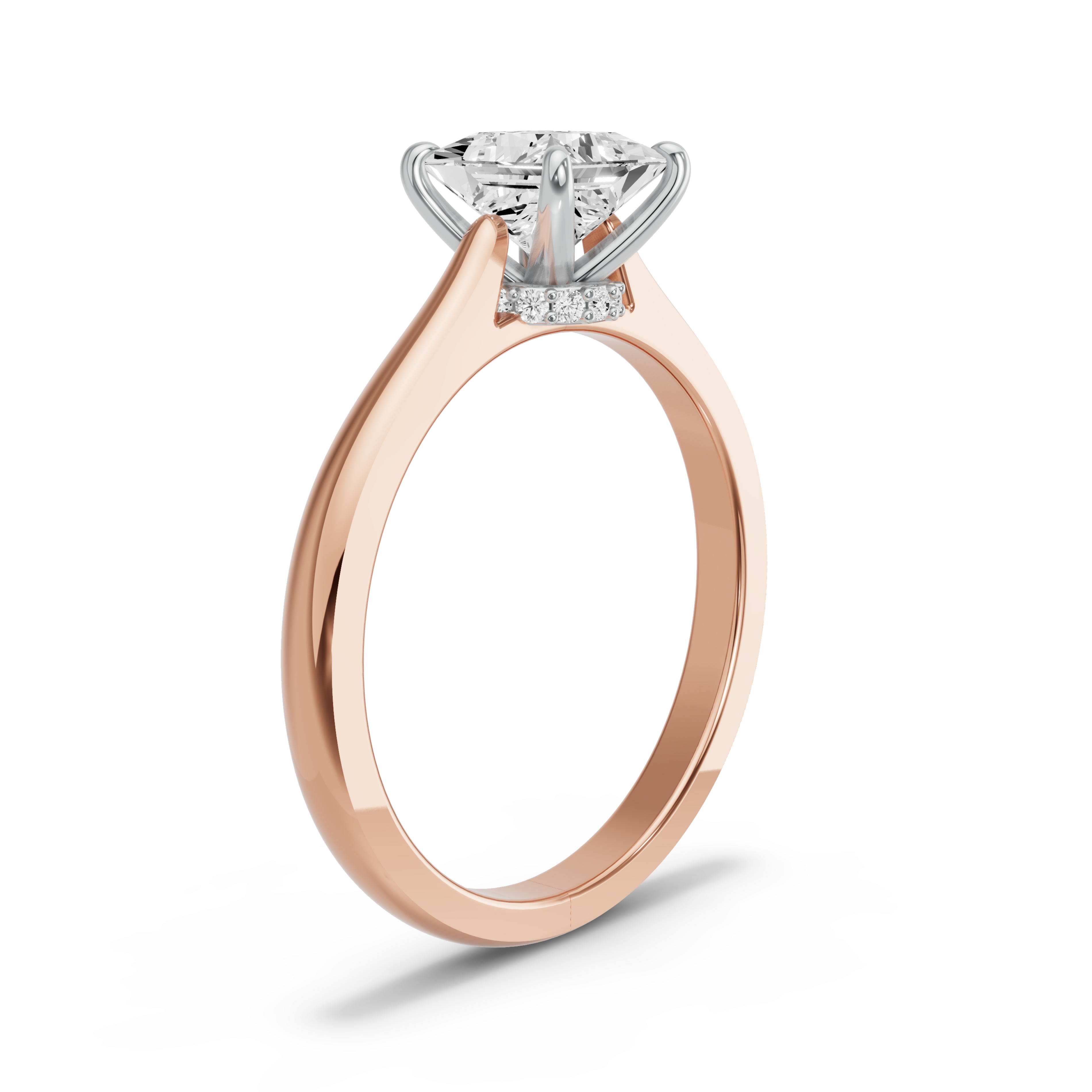 Image for Princess Hidden Halo Ring with Knife Edge Cathedral band in 10K Two Tone Yellow Gold