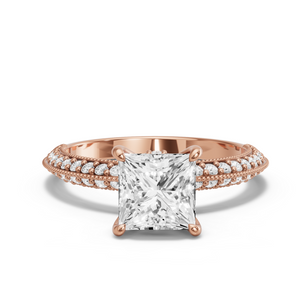 Image for Princess Hidden Halo Ring with Knife Edge Pave band