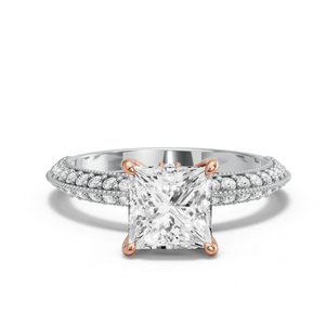Image for Princess Hidden Halo Ring with Knife Edge Pave band
